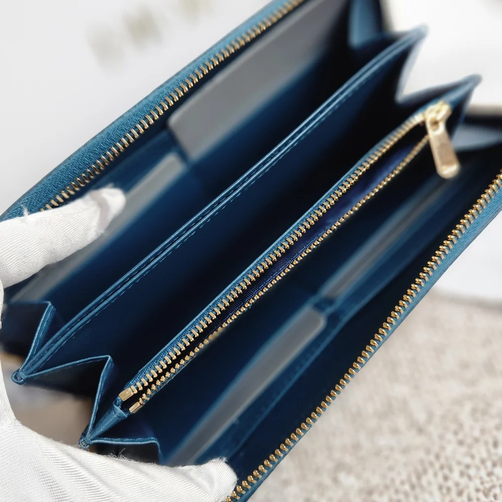 Dior Blue Quilted Leather Zip Key Pouch with Gold Charm